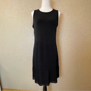 Michael Kors Classic Black Sleeveless Tank Dress with Pleated Sheer Hem Small